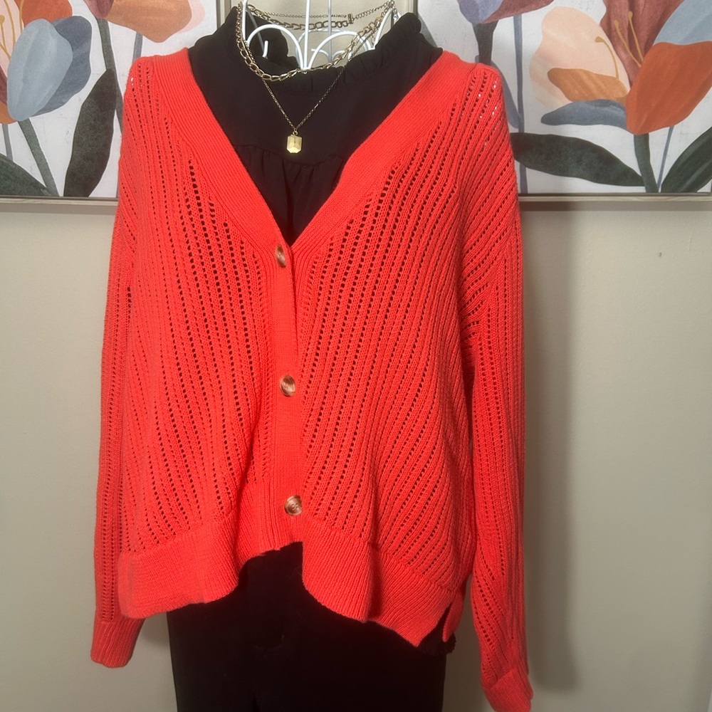 Carlson Vibrant Deep Coral Button-Up Cardigan